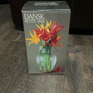 VINTAGE DANSK PETITE GLASS‎ 8.5" VASE W/RARE WOOD DISPLAY STAND